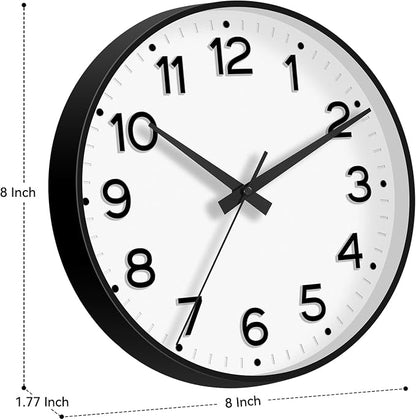 Roymnie Wall Clock, Silent Wall Clocks Battery Operated 8 Inch-Modern Non Ticking Analog Clock Decorative for Kitchen Office Bathroom Bedroom(Black)