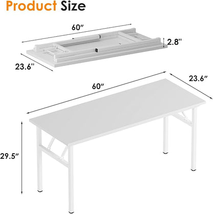 Need Folding Computer Desk, Large 60 inches Folding Table for Home Office, No Install Needed Foldable Writing Table Desk, White