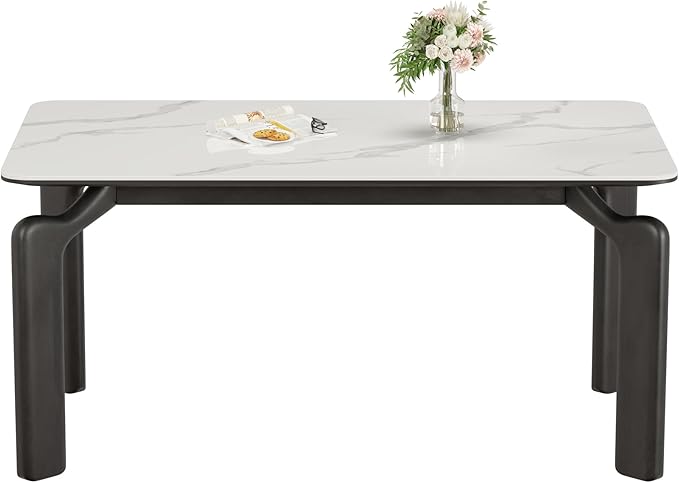 59'' Modern Dining Table, Sintered Stone Kitchen Table, Rectangular Slate Patio Table with Metal Legs, Indoor-Outdoor, Backyard, Scratch and Heat Resistant