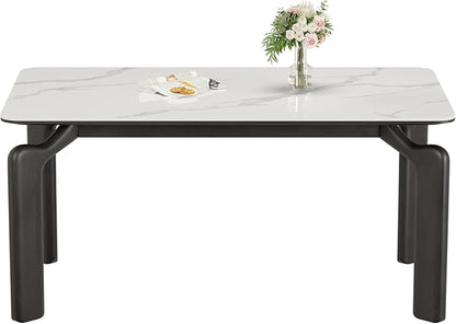 59'' Modern Dining Table, Sintered Stone Kitchen Table, Rectangular Slate Patio Table with Metal Legs, Indoor-Outdoor, Backyard, Scratch and Heat Resistant