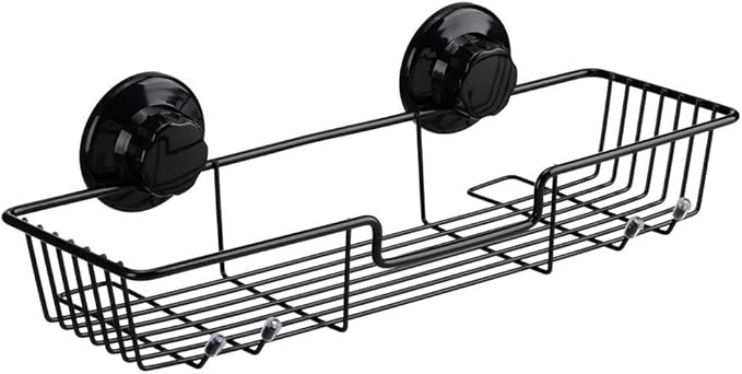 SANNO Suction Cups Shower Caddy, Bathroom Storage Combo Organizer,Rustproof Wire Basket for Kitchen Bathroom Accessories - Stainless Steel,Black