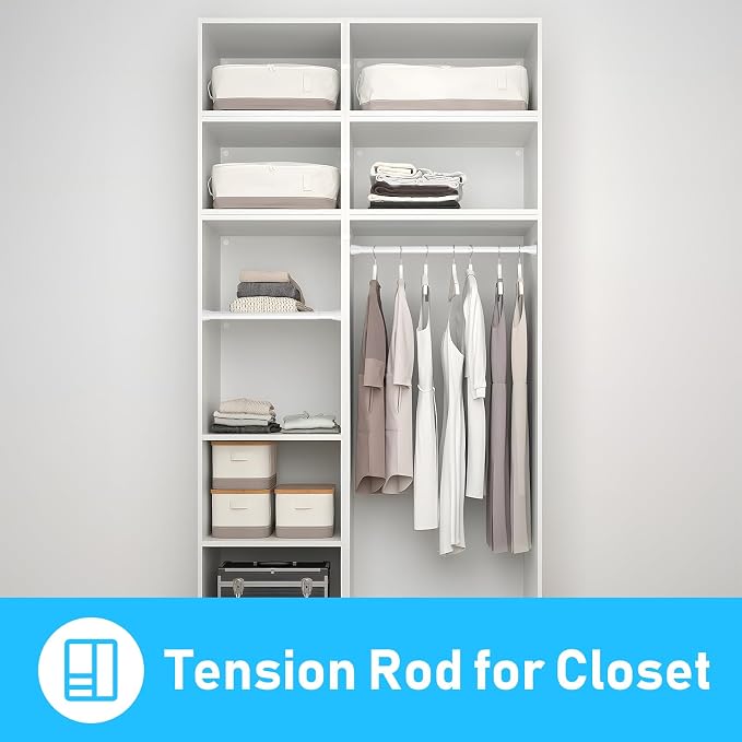 MEXAU 2 Pack White Tension Rod 16 To 26 Inch Spring Tension Rod Adjustable Spring Curtain Rods No Drilling Short Curtain Rod Extendable Small Spring Tension Rod for Closet Cupboard Bars Refrigerator