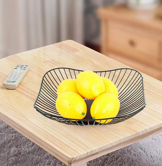 7UYUU Metal Fruit Basket - Black Fruit Bowl for Kitchen Counter - Wire Storage Basket for Vegetable Snack Candy - Square Fruit Holder for Countertop - 10 Inches (Square)