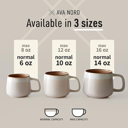 Ava Nord Ceramic Coffee Mugs Set of 4 | 12 oz Stoneware Coffee Cups | Lead-Free, Non-Toxic | Microwave and Dishwasher Safe | Comfortable Handle | Modern Nordic Design for Tea and Latte | Rose Sand