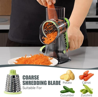 KEOUKE Rotary Cheese Grater Pro 6 in 1 - Shredder Crinkle Slicer Grinder Ice Shaver, Stable Suction, Time-saving Easy Use & Clean, Safe Morden Kitchen Tool for Cheese, Vegetable, Nuts, Chocolate