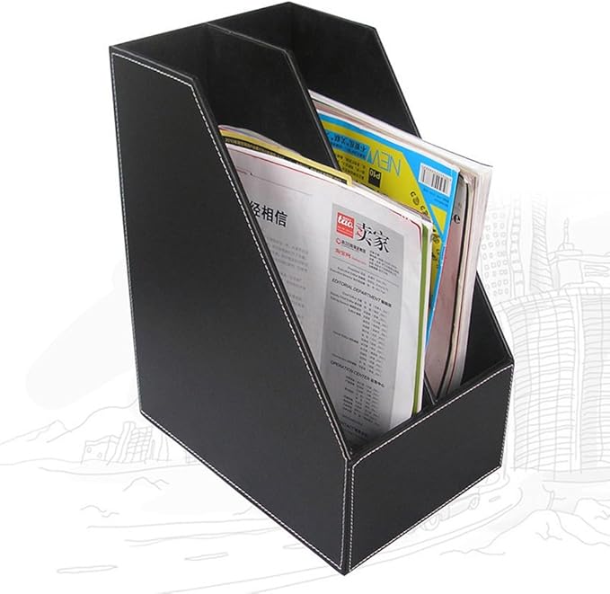 KINGFOM 7-Piece Desk Organizer Set for Home & Office, Includes File Holder, Tissue Box Cover, Desk Pad, Note Paper Holder, Pen Holder, Black