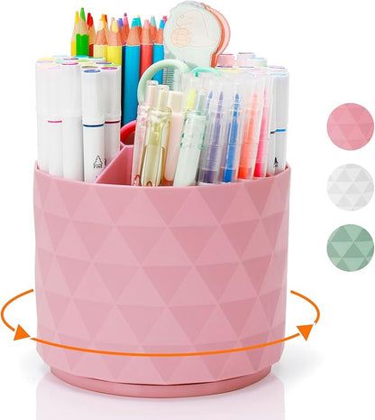 Cute Pencil Holders For Desk,360-Degree Rotating Pen Holders For Home Office,Diamond-like Pen Organizer With 5 Compartments,Stylish Desk Accessories For Office,School ,Home ,Art Supply (Pink)