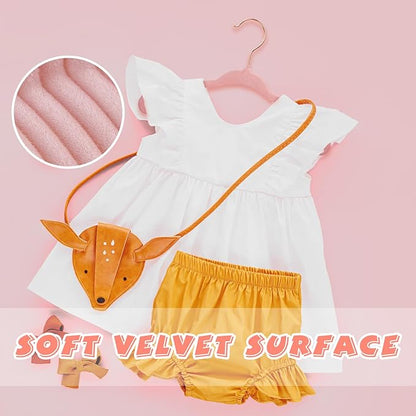ManGotree Baby Velvet Hangers with 360° Swivel Rose Gold Hook, 11" Non-Slip Toddler Hanger, Ultra Thin Space Saving Infant Hangers for Kids Clothes, 15 Pack (Light Pink)