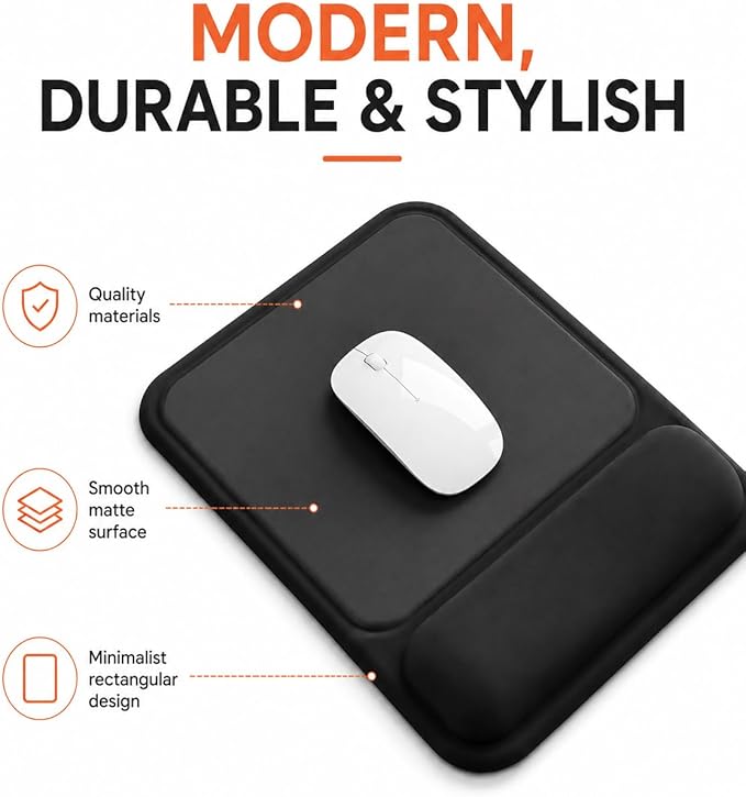eulps Ergonomic Mouse Pad with Wrist Rest, Gel Mousepad with Soft Wrist Support, Non-Slip PU Base, Smooth Surface Mouse Pad for Wrist Pain Relief, Computer Laptop Office Home & Gaming (Classic Black)