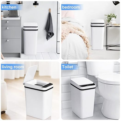 Anborry Bathroom Trash Cans with Lid 2 Pack Touchless Automatic Motion Sensor 2.2 Gal & 4 Gal Small Garbage Can, Smart Electric Narrow Garbage Bin for Bedroom Office Kitchen (White)