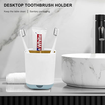 Toothbrush Holder with Bamboo Divider,Detachable for Easy Cleaning Bathroom Countertop Organizer,Plastic 3 Slots Electric Toothbrush and Toothpaste Holders Storage Caddy for Bathroom Vanity,Sink-Blue