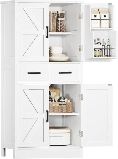 TEENFON 53" H Pantry Cabinet with 2 Drawers, Kitchen Storage Cabinet with 4 Door Shelves, Kitchen Pantry for Living Room, Dining Room, Bathroom, White