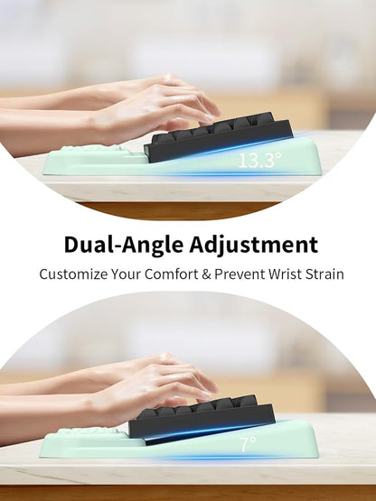 3-in-1 Ergonomic Keyboard Stand with Wrist Rest & Mouse Pad Set, Comfy Keyboard Riser Holder Soft Mousepad with Massage Design, Memory Foam and Non-Slip PU Base for Pain Relief, Light Green