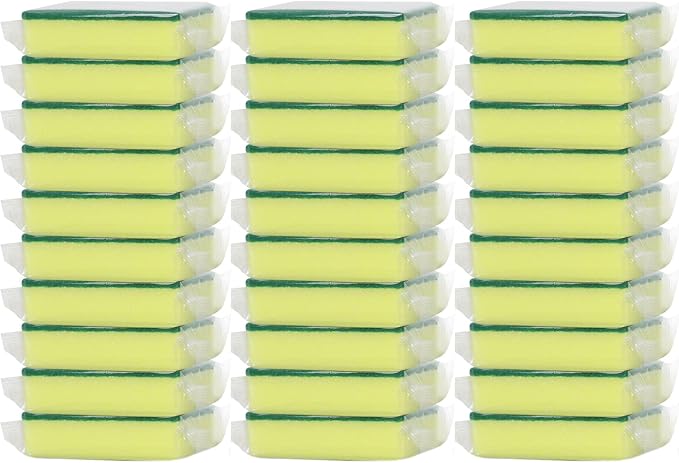 30 Pack Sponge Individually Wrapped, Non Scratch Scrouing Sponges for Household Cleaning, Dishes, Kitchen, Apartment, Car, Bike