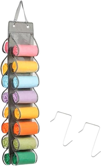 Hanging Legging Storage Organizer with 16 Pockets Gray Foldable Compartment Storage Hanger for Shirts Jeans Towels Underwear