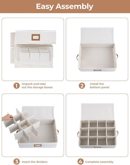 StorageWorks China Storage Container, Stackable Mug Storage Box with Dividers, Stemware Storage Cases, Hard Shell China Cup Organizer, Holds 12 Tea Cups and Coffee Mug, 1 Pack, Beige
