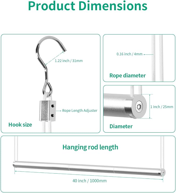 BaiNong Adjustable Closet Hanging Rod Heavy Duty 40'' Silver (Silver, 40 Inch)