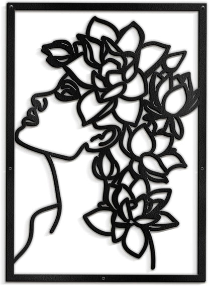 SIGNLEADER Metal Wall Art Decor Flowers Head Woman Modern Abstract Wall Sculpture Hangings Home Decoration for Living Room, Bedroom, Bathroom, Kitchen, Outdoor - 24" Black