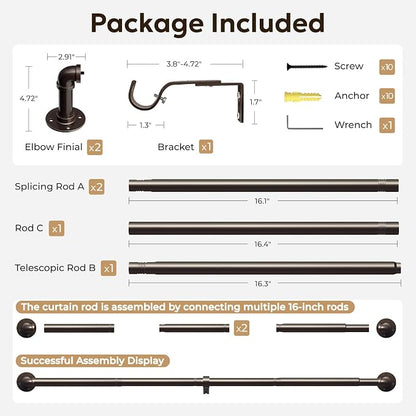 Zeerobee Curtain Rods for Windows 32 to 72, 1 Inch Industrial Wrap Around Antique Bronze Curtain Rod, Indoor/Outdoor Room Divider Adjustable Drapery Pole, 32"-72"