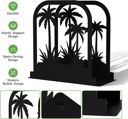 Stylish Napkin Holder,Black Metal Coconut Trees Design Napkin Holder for Table,Cushioned Base Paper Napkin Dispenser for Kitchen,Dining Room Table,Restaurant,Picnic