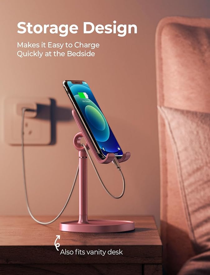 LISEN Pink Phone Stand for Home Desk, Room Vanity Decor Kitchen Accessories, Cute Phone Holder Bathroom Living Dorm Room Essentials Offices Desk Accessories for iPad mini 4-10 in Pink Gifts