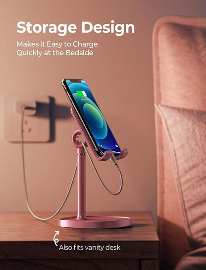 LISEN Pink Phone Stand for Home Desk, Room Vanity Decor Kitchen Accessories, Cute Phone Holder Bathroom Living Dorm Room Essentials Offices Desk Accessories for iPad mini 4-10 in Pink Gifts