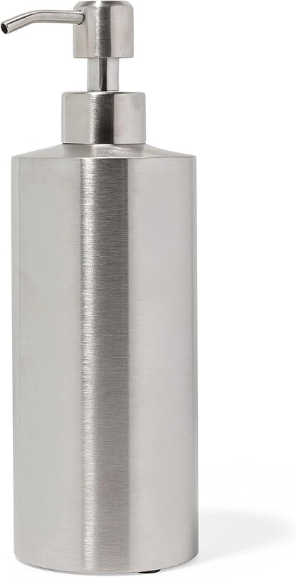 Silver Soap Dispenser for Kitchen & Bathroom – 15 oz Refillable Pump Bottle for Dish Soap, Hand Soap, Shampoo, Conditioner – Modern Countertop Dispenser with Non-Slip Protective Pads