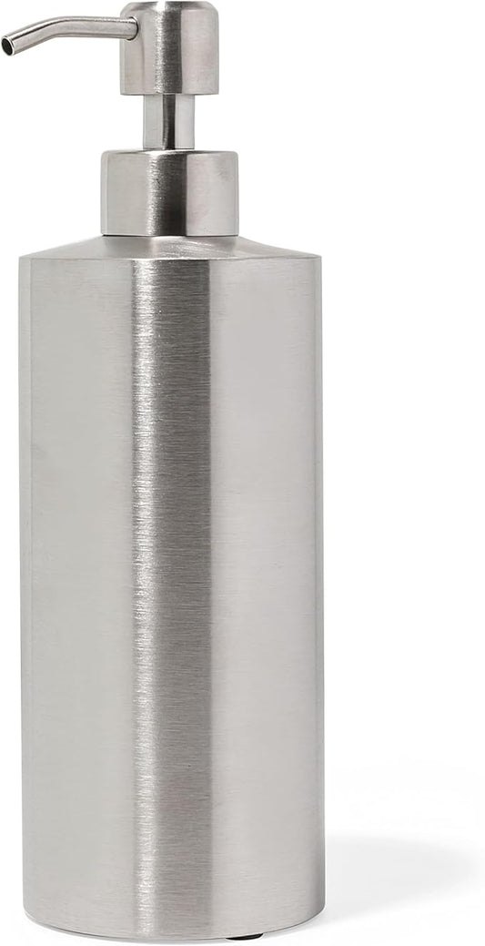 Silver Soap Dispenser for Kitchen & Bathroom – 15 oz Refillable Pump Bottle for Dish Soap, Hand Soap, Shampoo, Conditioner – Modern Countertop Dispenser with Non-Slip Protective Pads