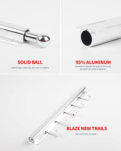 16.5 inch Valet Rod for Closets Pull Out Closet Valet Rod Slide Out Extra Long Silvery Valet Rods for Closets With 6 Hooks