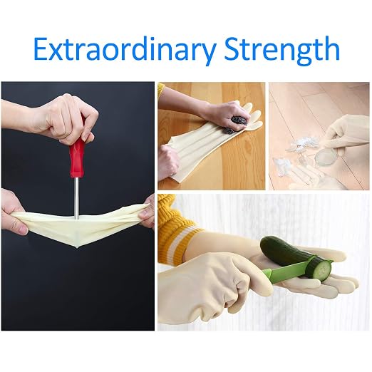 BOOMJOY Nitrile Cleaning Gloves, Heavy Duty Dishwashing Gloves, Reusable Medium Gloves for Kitchen, Bathroom, Gardening, Working, Pet Care - White, 3 Pairs, Size M
