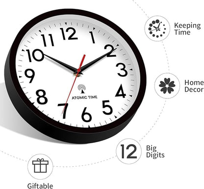 DAXSMY Atomic Wall Clock Analog 14 Inch Battery Operated Modern Decorative for Living Room Kitchen Office Bedroom Bathroom(Black)