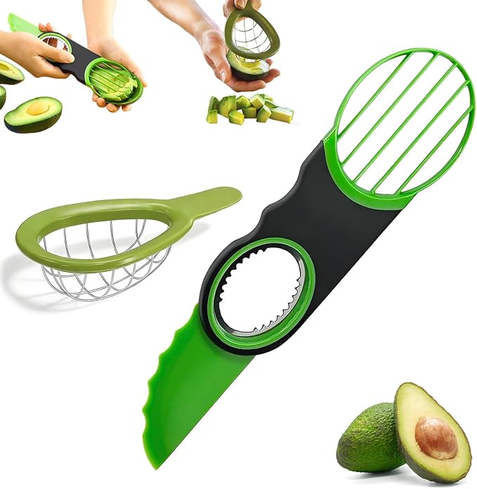 2 Pack Avocado Slicer Set, 3-in-1 Avocado Cutter Slicer Pitter Peeler, Dishwasher Safe, Multi-Functional Kitchen Avocado Prep Tool
