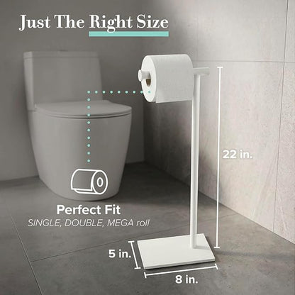 Gatco 1431W Modern Rectangle Base Freestanding Toilet Paper Holder, 21.25", Matte White with Weighted Base