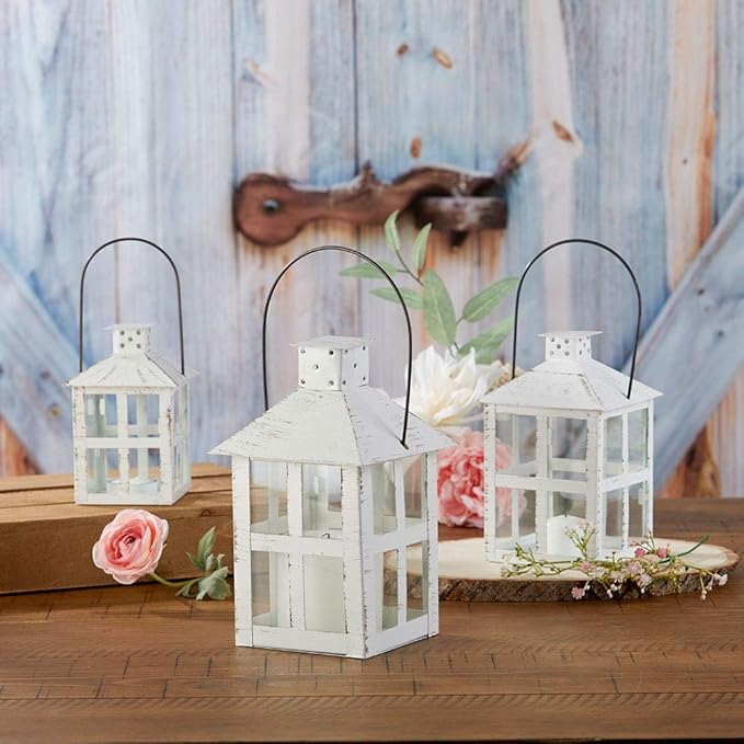 Kate Aspen Rustic Farmhouse Decor White Candle Holder Lantern Decorative (7.5 Inch), Wedding Decoration, Centerpiece Table Decorations, Home Decor, Shelf Decor