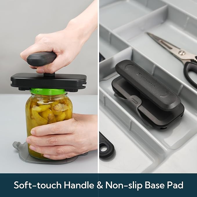 KITCHENDAO Jar Opener for Weak Hands with Durable Metal Internal Mechanism, Fits 1–4.5 Inch Lids, Twist Lid Opener, Stainless Steel Teeth, Non-slip Grip & Base Pad