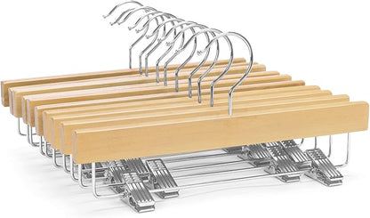 Nature Smile 11.8'' Kids Baby Toddler Children Solid Wooden Pants Hangers, Trousers Bottom Hangers with 2-Adjustable Clips Anti-Rust Hook Pack of 10 (Natural)
