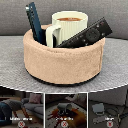 Xchouxer Couch Cup Holder Pillow, Sofa and Bed Organizer Caddy for Drinks, Remotes, Phones (Beige)