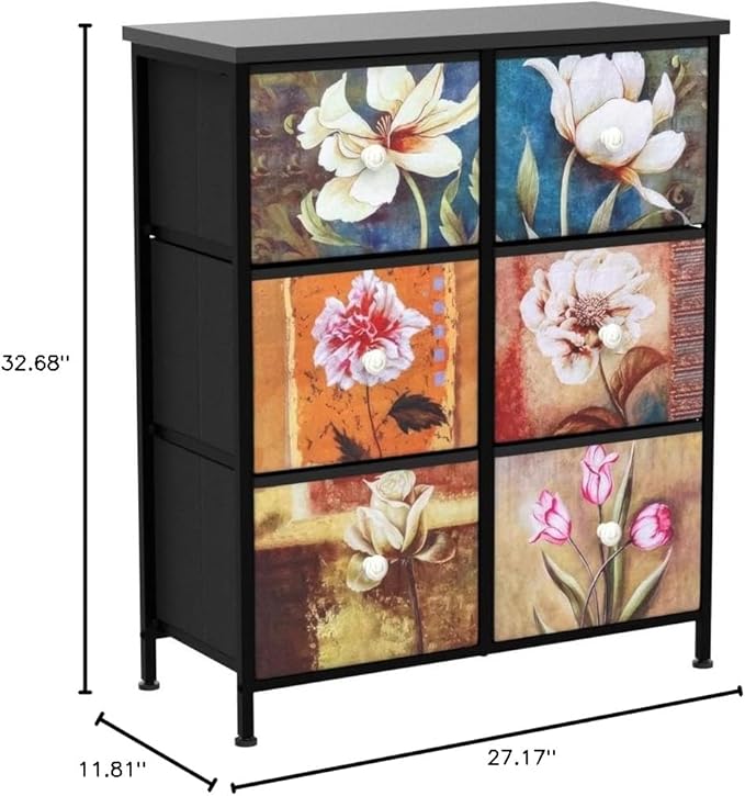 Dresser for Bedroom with Clothes Rack, Hanging Rack, 5 Drawers Dresser with Charging Station & LED Lights for Living Room, Chest of Drawers with Rolling Wheels for Closet, Entryway, Brown