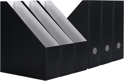 EXYGLO 6 Pack Black Magazine File Holder, Cardboard Magazine Rack with Label, Foldable Storage Organizer Box for Book, Documents, 10x3.3x12 Inches