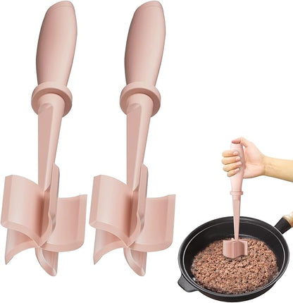 2 Pack Upgrade Meat Chopper, Heat Resistant Meat Masher for Hamburger Meat, Ground Beef Smasher, Nylon Hamburger Chopper Utensil, Ground Non Stick Mix Chopper Mix Potato Masher Tool (Pink)
