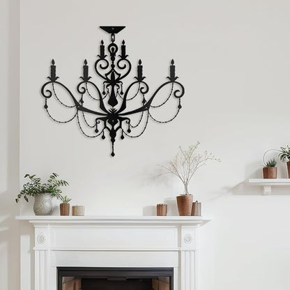 SIGNLEADER Metal Wall Decor Chandelier with Ornate Candle Motif Minimalist Modern Abstract Wall Sculpture Hangings Home Decoration for Living Room, Bedroom, Bathroom, Kitchen, Outdoor - 36" Black