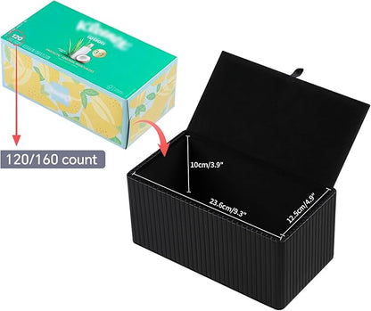 MEIBOOCH PU Leather Tissue Box Cover for 120(3-Ply)/ 160(2-Ply) Count Box of Tissues, Rectangle Tissue Box Holder for Bathroom Bedroom Living Room Office (Black Stripe)
