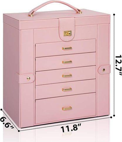 AKOZLIN Huge Jewelry Box Organizer Functional Extra Large Leather Jewelry Storage Case for Women Girls Ring Necklace Earring Bracelet Holder Organizer with Mirror