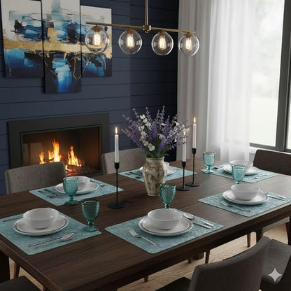 SolaraDawn Faux Leather Table Placemats Set of 6, Washable, Wipeable & Heat-Resistant Table Mats, Waterproof Dining Place Mats with Embossed Texture for Kitchen & Dining, Ice Blue, 17" × 12"