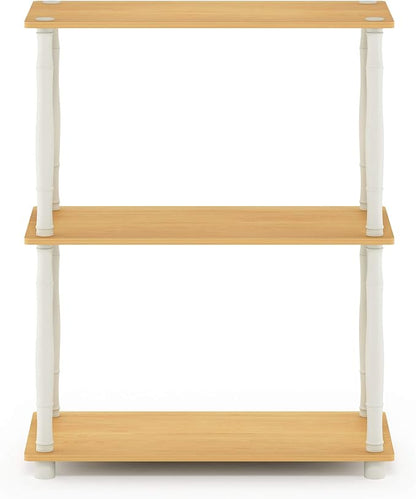 Furinno Turn-N-Tube 3-Tier Compact Multipurpose Shelf Display Rack with Classic Tube, Beech/White