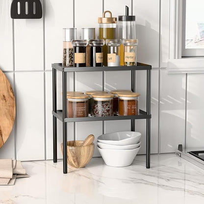 Cabinet Organizer Shelf, 2 Tier Kitchen Cabinet Organizer with Stackable Cabinet Shelves for Kitchen Countertop Storage, Metal Kitchen Shelf Organizer for Spice, Pantry & Under Sink