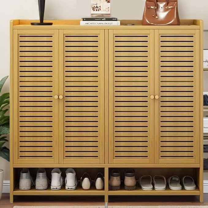 qeknxks7-Tier Bamboo Shoe Cabinet，Shoe Storage Cabinet with Doors, 36-40 Pairs Freestanding Shoes Cabinet Organizer, Large Shoe Cabinet for Entryway, Hallway, Living Room