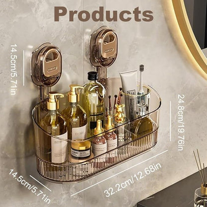 No-Drill Bathroom Suction Storage Box, 2025 New Heavy Duty Shower Caddy Hanging, Clear Acrylic Bathroom Suction Cup Shower Shelf for Family (Clear)