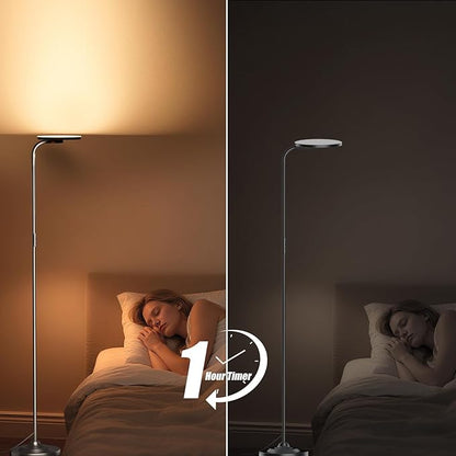 36W LED Floor Lamp, Super Bright Standing Lamp, Modern Stepless Dimmable Torchiere Tall Lamp with Remote Control, 350°Rotating Head Reading Floor Lamp for Living Room, Bedroom, Office