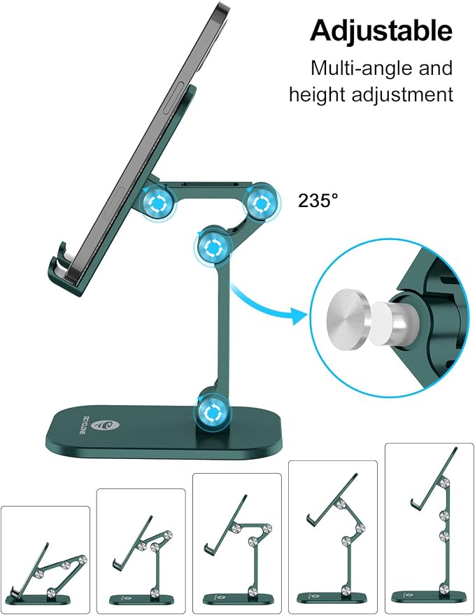 OCYCLONE Phone Stand, Adjustable Height and Angle Foldable Cell Phone Stand Holder for Desk, Taller iPhone Stand Compatible with 4.7"-13" Smartphones iPad Tablet, Green
